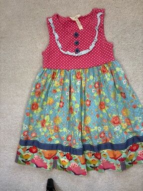 Matilda Jane Pink Dot Bodice Teal Floral Tiered Dress